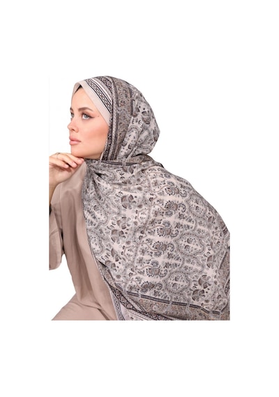 Premium Lux Original Etnik Desen Şal Vual İpek, 1. Sınıf, Hafif, Rahat, Şık, Tesettür Giyim Bej - Küf Yeşili
