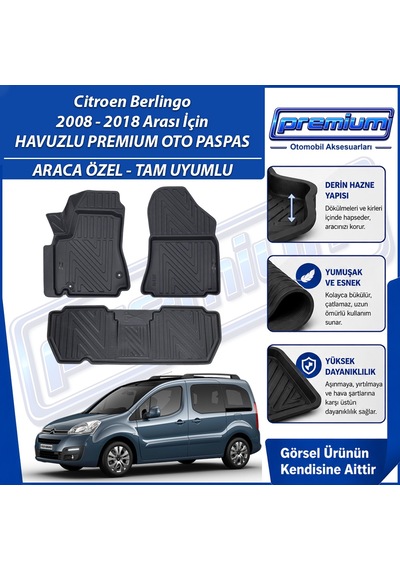 Citroen Berlingo Paspas Araca Özel 2008-2018 Derin Havuzlu Premium Oto Paspas
