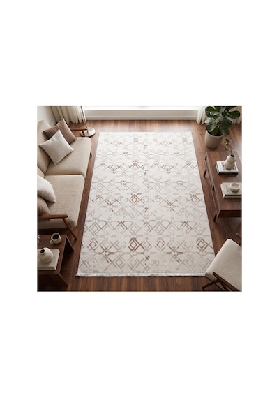 Merinos Vista Krem %100 Akrilik Yumuşak Dokulu Salon Oturma Odası Halısı Altın Renk Desenli 36892-77 Sarı