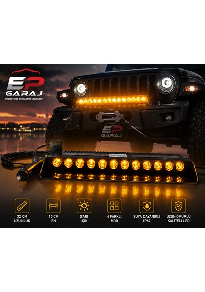 Üniversal Bütün Araçlara Uyumlu Ep Garaj 4 Modlu Sarı Çakar Led 0