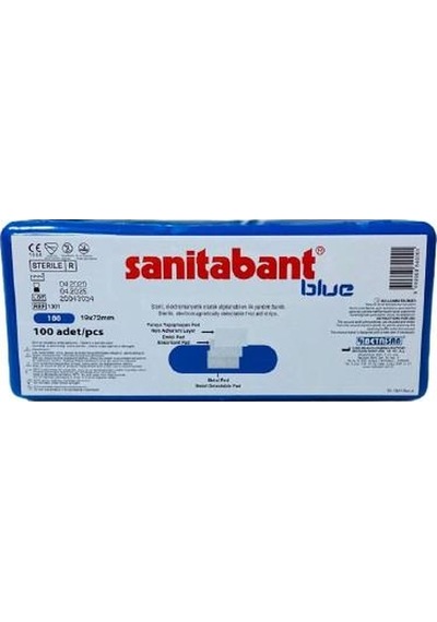 Sanitabant Metalli Pedli Steril Yara Bandı 100 Adet Mavi