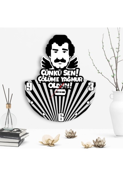 Çölüme Yağmur Oldun Tasarımlı Dekoratif Ahşap Duvar Saati - 2 Çok Renkli