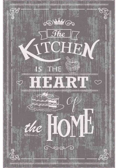 Gri Kaymaz Taban Yıkanan Kitchen Yazılı Mutfak Halısı Ar345n11