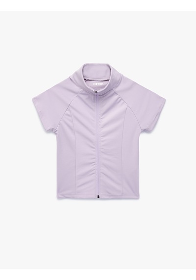 Koton Slim Fit Kolsuz Dik Yaka Fermuarlı Spor Tişört Lila 6sak10350nk