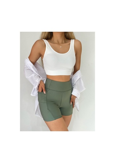 Winmoda34 Boxer Tayt Bisikletci Tayt Şort Tayt Tenis Taytı Yandan Cepli Kısa Tayt Yeşil