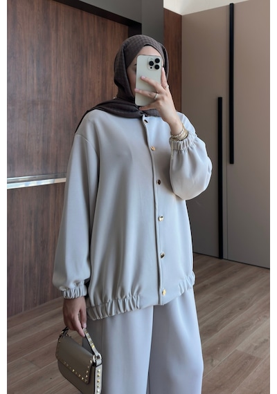 Balenbi Kadın Cupra Modal Bomber Ceketli Bol Paça Pantolonlu Tesettür Takım 3843 - Premium Seri Bej Balenbi Kadın Cupra Modal Bomber Ceketli Bol Paça Pantolonlu Tesettür Takım 3843 - Premium Seri Bej