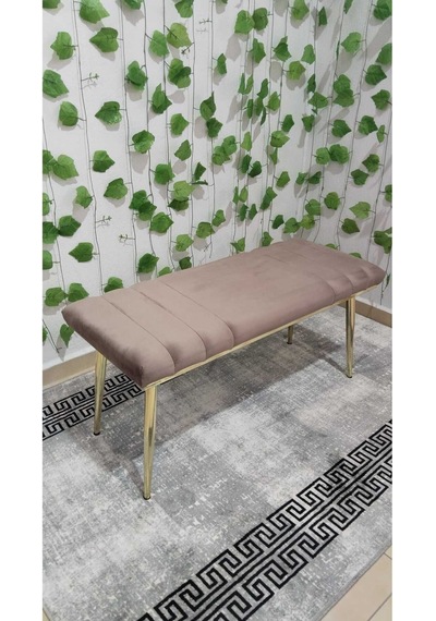 Özcan Metal Gold Metal Ayaklı Metal Kasalı Bench Mutfak Salon Antre Yatak Odası Balkon Puf Bank Kahverengi