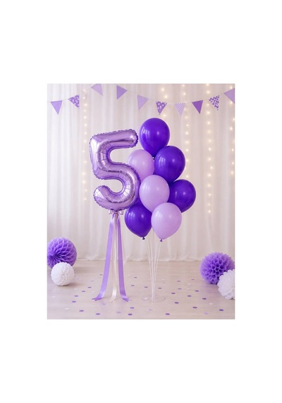 1-9 Yaş Doğum Günü Balon Seti 32 İnç Folyo Rakam Balon Ve 7'li Balon Standı Çoklu Renkli