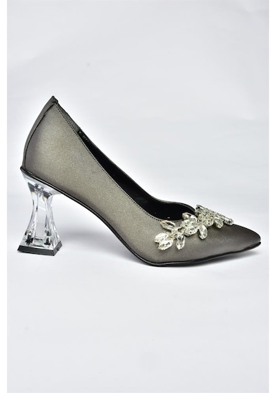 Fox Shoes Platin Saten Kumaş Taşlı Kadın Ayakkabı M246014004 Platin