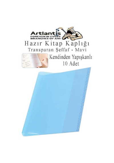Hazır Kitap Kaplığı Şeffaf Buzlu Mavi 10 Adet 1 Paket Cırtlı Ayarlanabilir Kendinde Yapışkanlı Kaplık Okul Sınıf Mavi