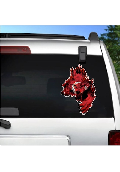 Kurt Gökbörü Ay Yıldızlı Kurt Sticker - Türk Gökbörü Börü Göktük Turan Sticker - 00244 40x28 Cm