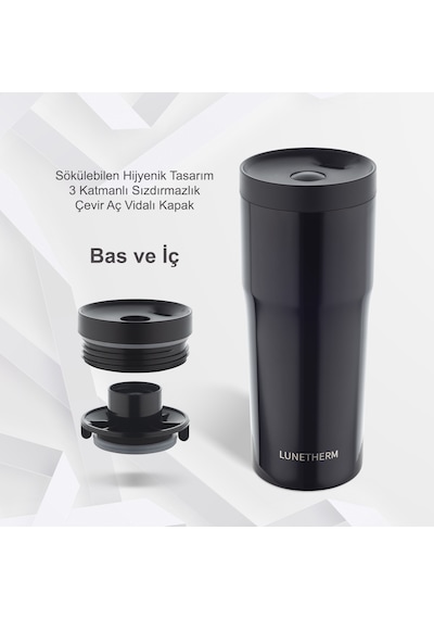 Lunetherm Sızdırmaz Vakumlu Çelik Termos Bardak Koyu Siyah