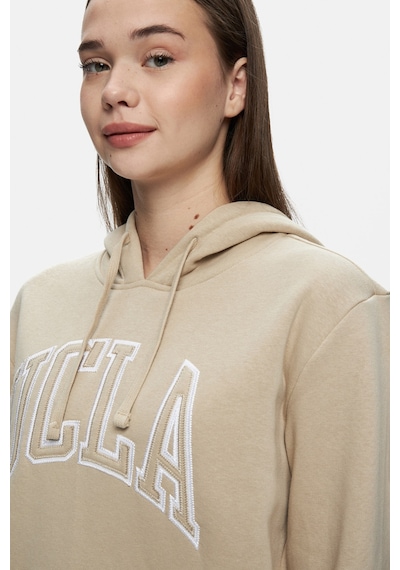 Ucla Rıley Koyu Bej Kapüşonlu Nakışlı Standard Fit Kadın Sweatshirt Koyu Bej