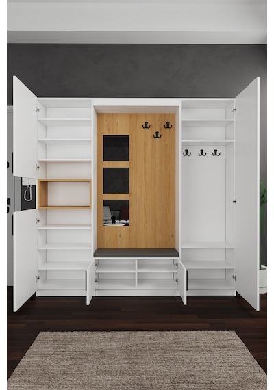 Lüks Aynalı Portmanto Askılı Vestiyer %100 Mdf Çok Raflı Ayakkabılık V05 Beyaz - Karına Lüks Aynalı Portmanto Askılı Vestiyer %100 Mdf Çok Raflı Ayakkabılık V05 Beyaz - Karına