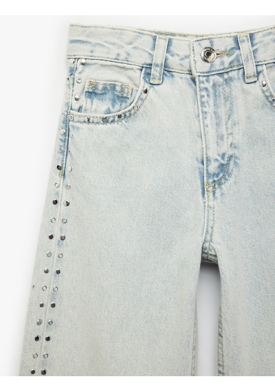 Koton Pamuklu Cepli Geniş Paça Denim Pantolon Lıght Indıgo 6skg40024ad Açık Mavi