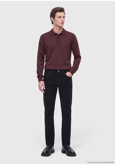 Ramsey Siyah Dokuma Regular Fit Kadife Casual Pamuk Karışımlı Pantolon