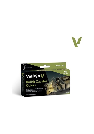 Vallejo 71211 6x18 Ml. British Caunter Colors, Model Air Serisi Model Boyası Seti Renkli