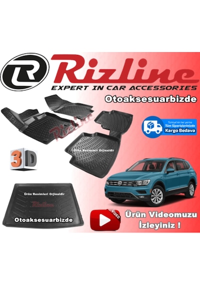 Vw Tiguan 3D Paspas + Bagaj Havuzu Siyah 2016-2019 Arası Rizline