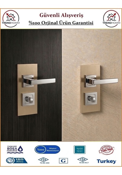 Grossavm Lama Rozetli Wc Banyo Kapı Kolu - Nikel - 1 Takım Ön Ve Arka