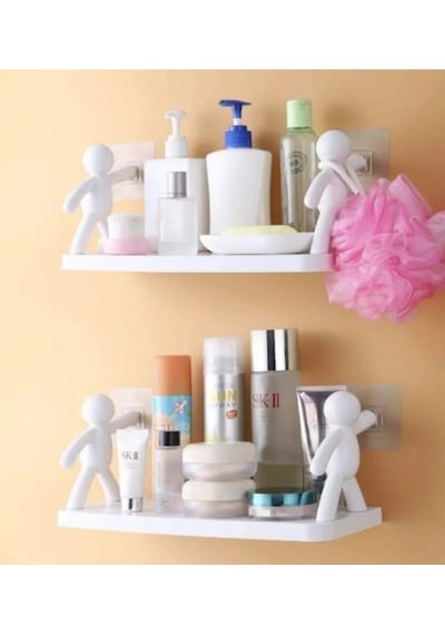 Baysa Siyah Rambo Süper Yapışkanlı Raf Banyo Ve Mutfak Raf 14x34cm Beyaz