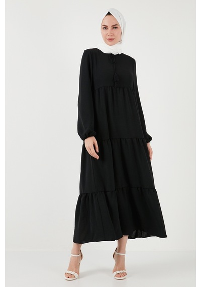 Lela Modest Regular Fit Dik Yaka Uzun Bayan Elbise 611El545 Siyah Lela Modest Regular Fit Dik Yaka Uzun Bayan Elbise 611El545 Siyah