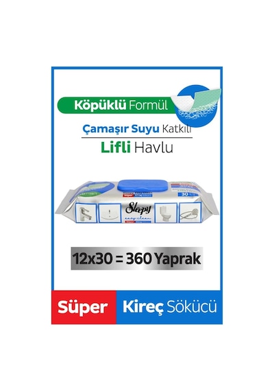 Sleepy Easy Clean Süper Kireç Sökücü Yüzey Temizlik Havlusu&mendili 12x30 360 Yaprak Diğer
