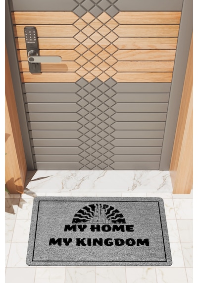 Rugmood Modern Dijtal Baskı Gri My Home My Kingdom Dış Kapı Önü Paspası