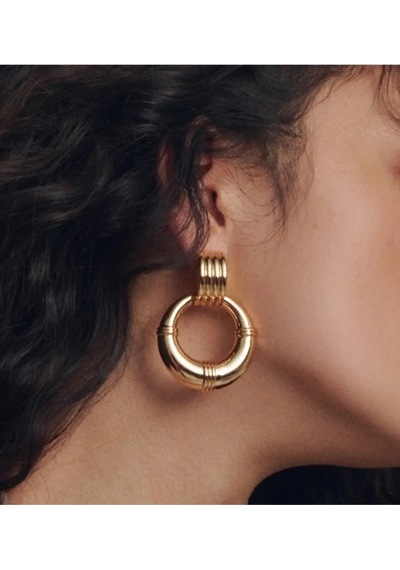 Kabartmalı Desen Gold Renk Halka Küpe Altın