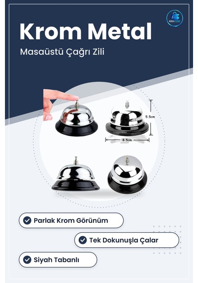Masaüstü Krom Metal Resepsiyon Çağırma Zili Siyah Tabanlı Otel Ka