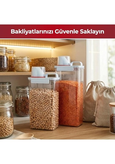2'li Büyük Boy Saklama Kabı Ölçekli Kapak, Sızdırmaz Erzak Bakliyat Ve Deterjan İçin Çok Amaçlı Set 230 Diğer