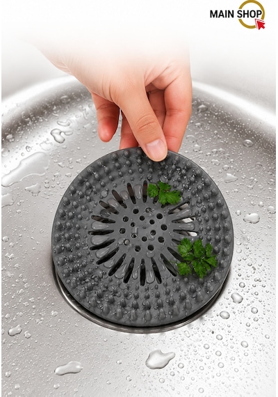 Mainshop 1 Adet Gri Yuvarlak Silikon Süzgeç 12 Cm Lavabo Ve Küvet Süzgeci, Lavabo Tıkacı M-140