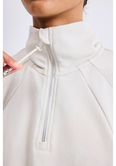 Defacto Yarım Fermuarlı Dik Yaka Waffle Sporcu Basic Sweatshirt I3631ax26aubg721 Bej-bg721