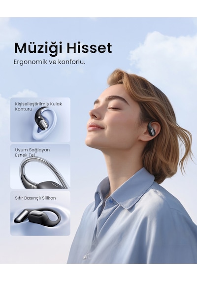 Ugreen Fitbuds Open-ear Kablosuz Kulak İçi Kulaklık, 30 Saat Çalma Süresi, 4 Mikrofon, Siyah, 65655