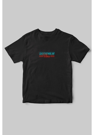 Summer Vibes Yazlık Kısa Kollu Kumsal Güneş Tasarımlı Minimal %100 Pamuk Bisiklet Yaka Siyah T-shirt Siyah