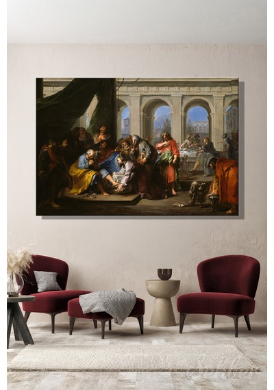 Nicolas Bertin'in ''christ Washing The Feet Of His Disciples'' Adlı Eseri Yatay Kanvas Tablo 4828 Çok Renkli