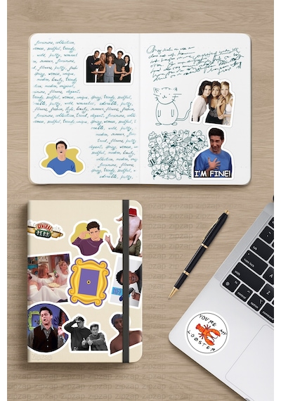 Friends Dizisi Sticker Telefon Laptop Bullet Journal Yapışkanlı Folyo Sticker Paketi 22 Adet Çok Renkli