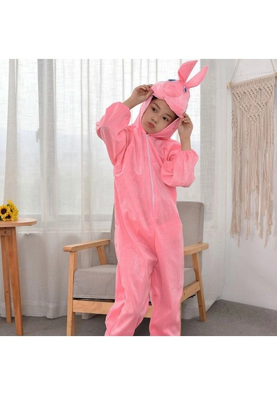 Çocuk Tavşan Kostümü Pembe Renk 4-5 Yaş 100 Cm Bx40 Açık Gri
