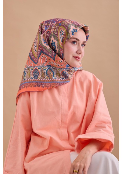 Silk Home Twill İpek Eşarp 11476-28 Parlak Yavruağzı, Haki, Yeşil, Petrol Yeşili