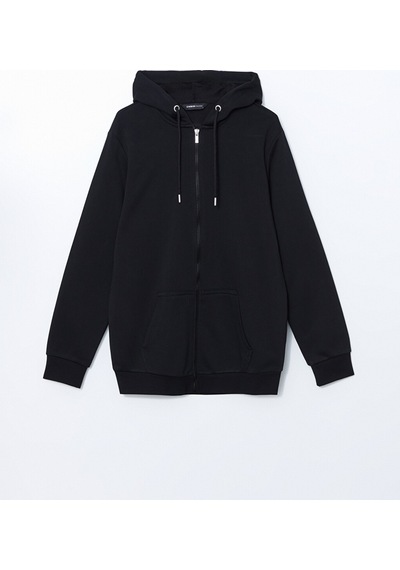 Lcwaıkıkı Basic Siyah Kapüşonlu Uzun Kollu Erkek Fermuarlı Sweatshirt