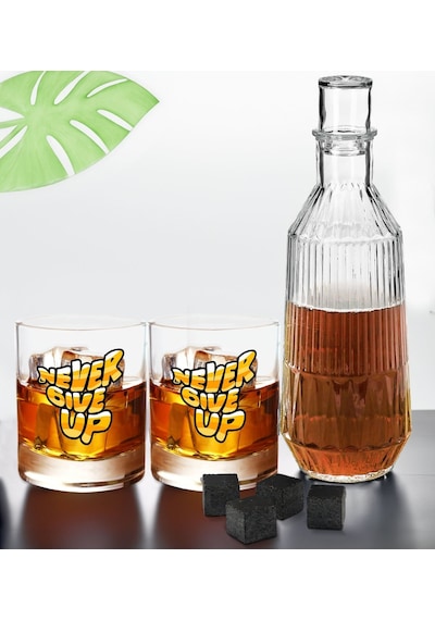 Bk Gift Dtf Motto Tasarımlı İkili Viski Kadehi, Viski Taşı Ve Karaf Seti-4, Arkadaşa Hediye, Sevgiliye Hediye Kobitmeyencom30460 Bk Gift