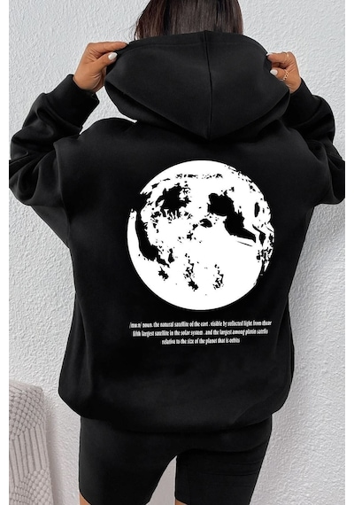 Uyguntarz Unisex The Moon Baskılı Sweatshirt siyah