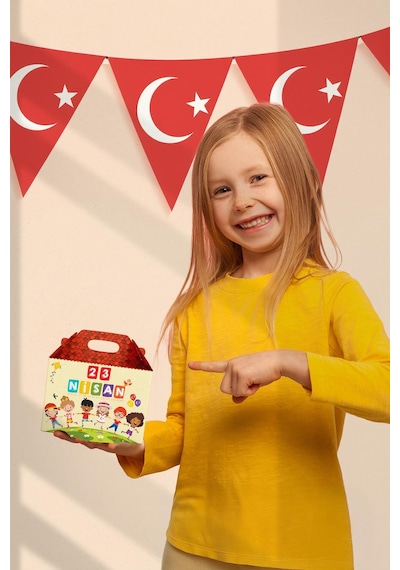 23 Nisan Hediye Kutusu, Özel Tasarım 8 Adet Çocuk Bayramı Hediye Kutusu 44 Mini Sticker Ve Çocuk Süs