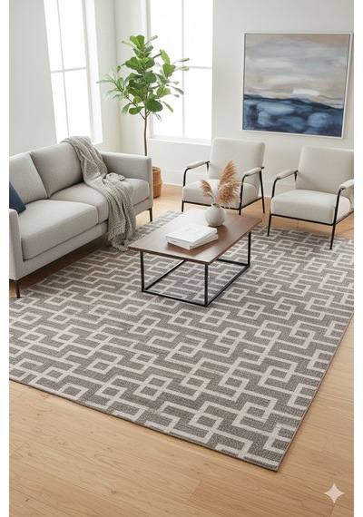 Villadia Home Textile Kaymaz Taban Modern Desen Halı Yolluk Leke Tutmaz Kolay Temizlenir Koridor Salon Yatak Mutfak Odası Vd1105gri Gri