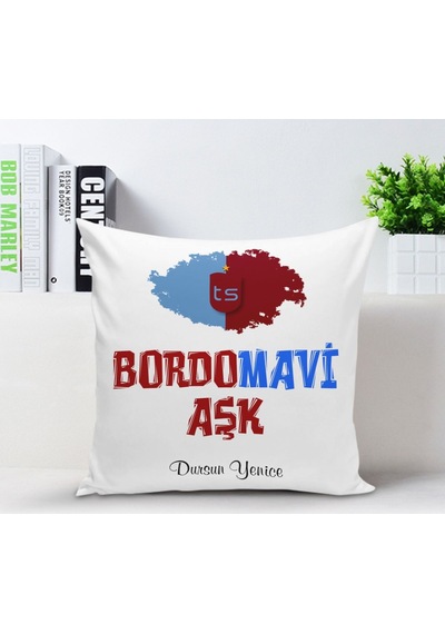Kişiye Özel Bordo Mavi Aşk Yastık Kılıfı