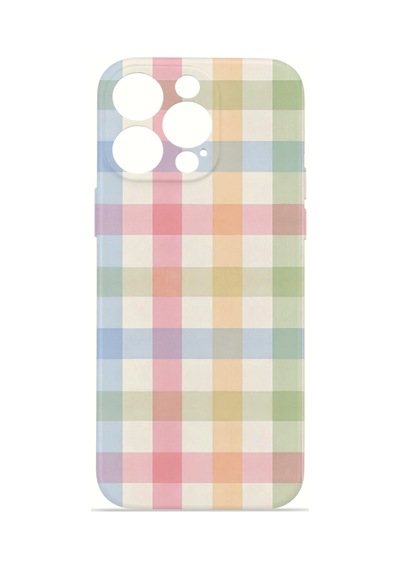 Apple iPhone Uyumlu 12 Pro Max Vorian İnce Kamera Korumalı Mika Kılıf Pastel Gingham Pastel Gingham Mika