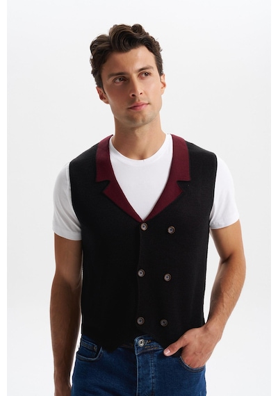 AR-MA Arma Erkek Slim Fit Örme Likralı Pike Yelek Kısa Kollu, %90 Akrilik %10 Wool K0yyo0857 Siyah - Antrasit