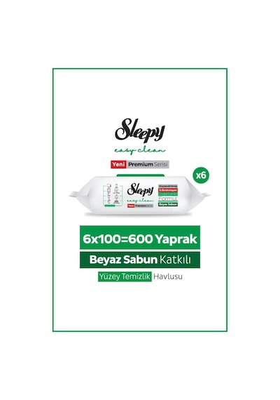 Sleepy Easy Clean Premium Beyaz Sabun Katkılı Yüzey Temizlik Havlusu Mendili 6x100 600 Yaprak Diğer