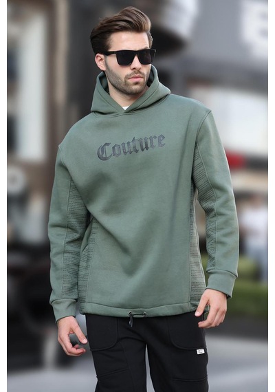 Madmext Haki Kapüşonlu Baskılı Erkek Sweatshirt 7090 Haki