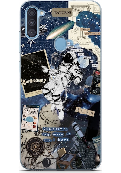 Samsung Galaxy A11 - M11 Uyumlu Retro Astronot Tasarımlı Baskılı Silikon Kılıf Renkli