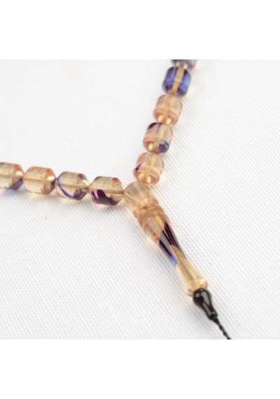 Fıçı Kesim 10x7 Mm İmzalı Seri Ateş Kehribar Sistem Püsküllü Tesbih Mavi